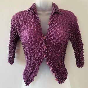 VINTAGE 90s Y2K STRETCHY PURPLE CRINKLE BUTTON UP BLOUSE